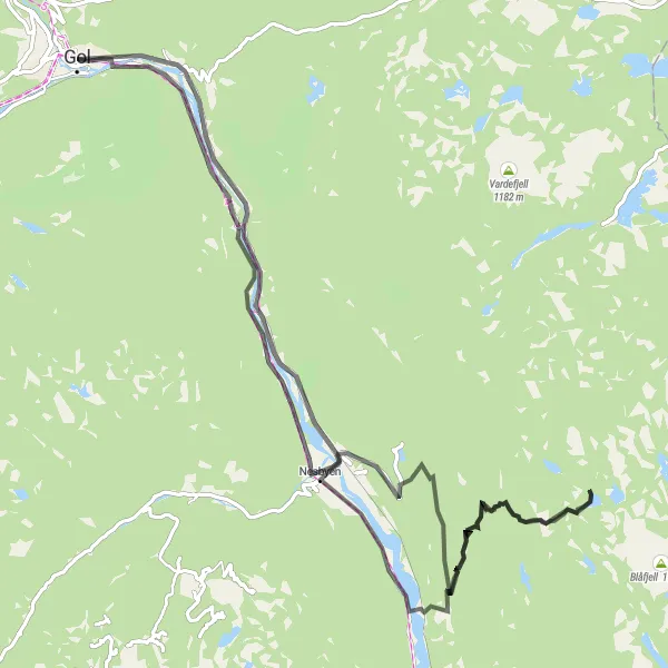 Kartminiatyr av "Gol til Lisbetnøbbi" sykkelinspirasjon i Oslo og Viken, Norway. Generert av Tarmacs.app sykkelrutoplanlegger