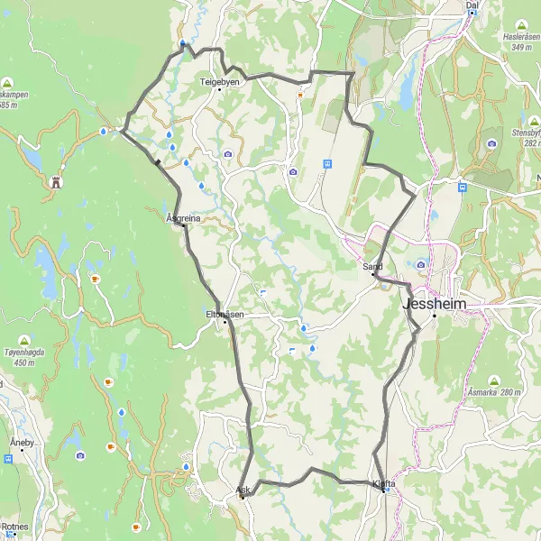 Map miniature of "Exploring the Countryside" cycling inspiration in Oslo og Viken, Norway. Generated by Tarmacs.app cycling route planner