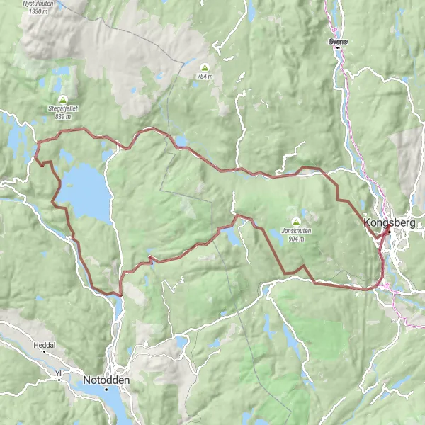 Map miniature of "The Thrilling Gravel Journey to Bolkesjø" cycling inspiration in Oslo og Viken, Norway. Generated by Tarmacs.app cycling route planner