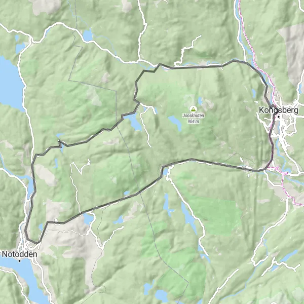 Map miniature of "Scenic Ride through Øyenåsen and Haus-Gabelåsen" cycling inspiration in Oslo og Viken, Norway. Generated by Tarmacs.app cycling route planner