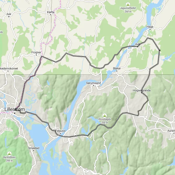 Map miniature of "Exploring Lørenfallet and Auli" cycling inspiration in Oslo og Viken, Norway. Generated by Tarmacs.app cycling route planner
