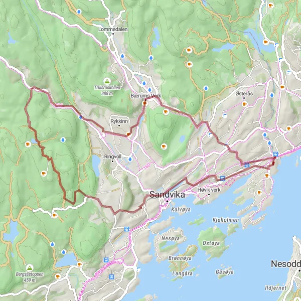 Map miniature of "Lysaker Gravel Adventure" cycling inspiration in Oslo og Viken, Norway. Generated by Tarmacs.app cycling route planner