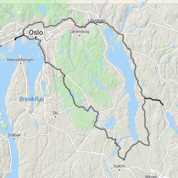 Kartminiatyr av "Lysaker - Ytre Enebakk rundtur" sykkelinspirasjon i Oslo og Viken, Norway. Generert av Tarmacs.app sykkelrutoplanlegger