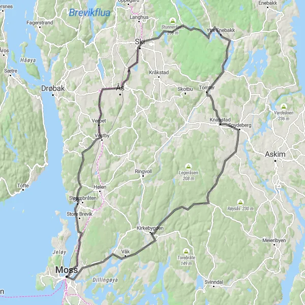 Map miniature of "Ultimate Road Cycling Challenge: Moss to Bytårnet" cycling inspiration in Oslo og Viken, Norway. Generated by Tarmacs.app cycling route planner