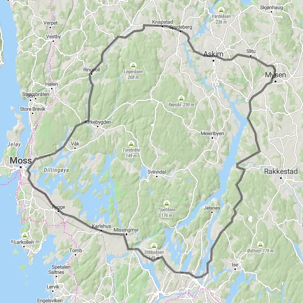 Map miniature of "Hafslundsøy Challenge" cycling inspiration in Oslo og Viken, Norway. Generated by Tarmacs.app cycling route planner
