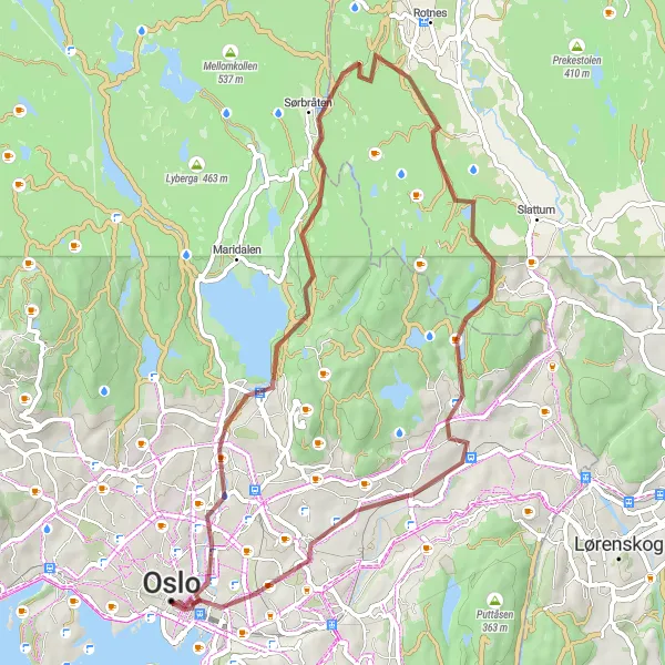 Kartminiatyr av "Oslo Grus Eventyr" sykkelinspirasjon i Oslo og Viken, Norway. Generert av Tarmacs.app sykkelrutoplanlegger