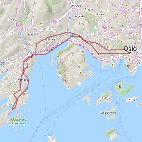 Map miniature of "Uranienborg Gravel Ride" cycling inspiration in Oslo og Viken, Norway. Generated by Tarmacs.app cycling route planner