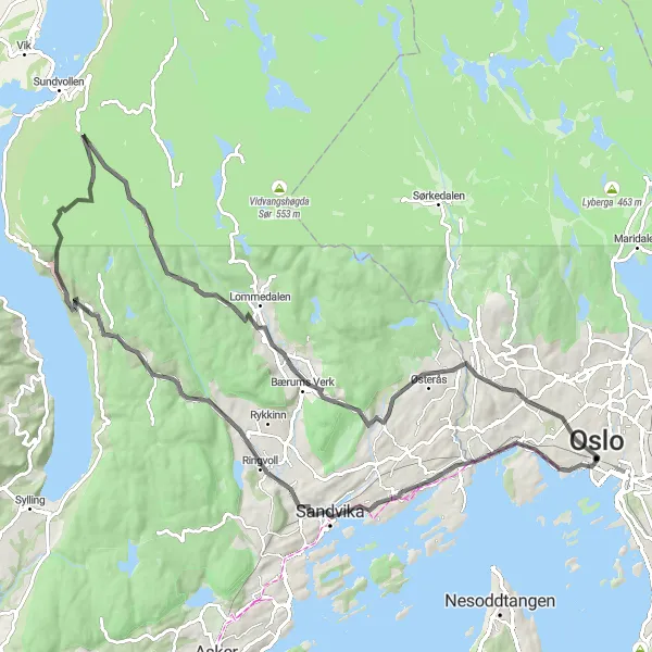 Map miniature of "Coastal Charm and Countryside Beauty" cycling inspiration in Oslo og Viken, Norway. Generated by Tarmacs.app cycling route planner