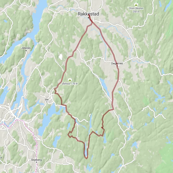 Kartminiatyr av "Degernes-Ryggåsen Grusvei" sykkelinspirasjon i Oslo og Viken, Norway. Generert av Tarmacs.app sykkelrutoplanlegger