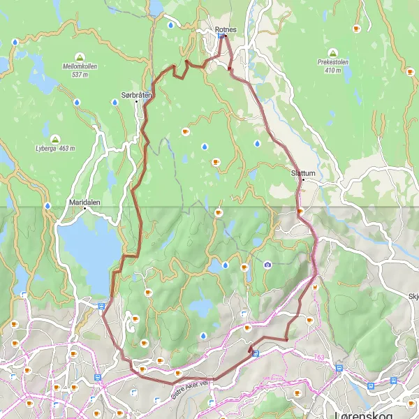 Map miniature of "The Gravel Loop" cycling inspiration in Oslo og Viken, Norway. Generated by Tarmacs.app cycling route planner