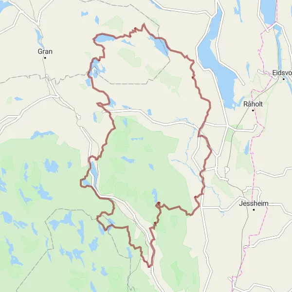 Map miniature of "Thrilling Gravel Adventure around Harestua" cycling inspiration in Oslo og Viken, Norway. Generated by Tarmacs.app cycling route planner