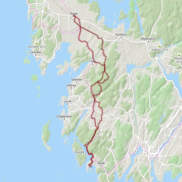 Kartminiatyr av "Rygge til Tomb via Elingård og Rørfjell" sykkelinspirasjon i Oslo og Viken, Norway. Generert av Tarmacs.app sykkelrutoplanlegger