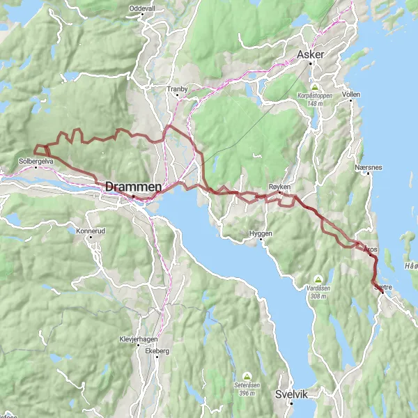 Map miniature of "Journey Amidst Nature's Abundance" cycling inspiration in Oslo og Viken, Norway. Generated by Tarmacs.app cycling route planner