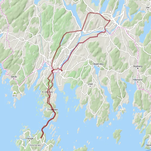 Kartminiatyr av "Greåker til Sandesund Grusvei Rundtur" sykkelinspirasjon i Oslo og Viken, Norway. Generert av Tarmacs.app sykkelrutoplanlegger