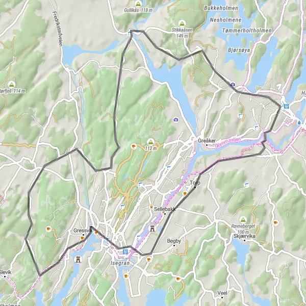 Map miniature of "Scenic Coastal and Urban Tour" cycling inspiration in Oslo og Viken, Norway. Generated by Tarmacs.app cycling route planner