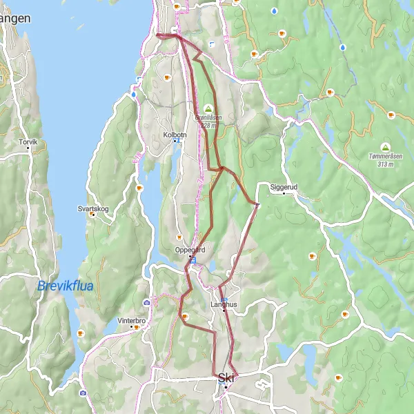 Map miniature of "The Grønliåsen Gravel Adventure" cycling inspiration in Oslo og Viken, Norway. Generated by Tarmacs.app cycling route planner