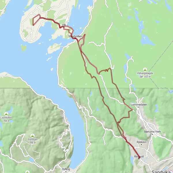 Kartminiatyr av "Gruset sykkelrute fra Skui" sykkelinspirasjon i Oslo og Viken, Norway. Generert av Tarmacs.app sykkelrutoplanlegger