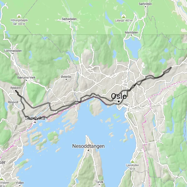 Map miniature of "Road Route from Skui to Sandvika" cycling inspiration in Oslo og Viken, Norway. Generated by Tarmacs.app cycling route planner