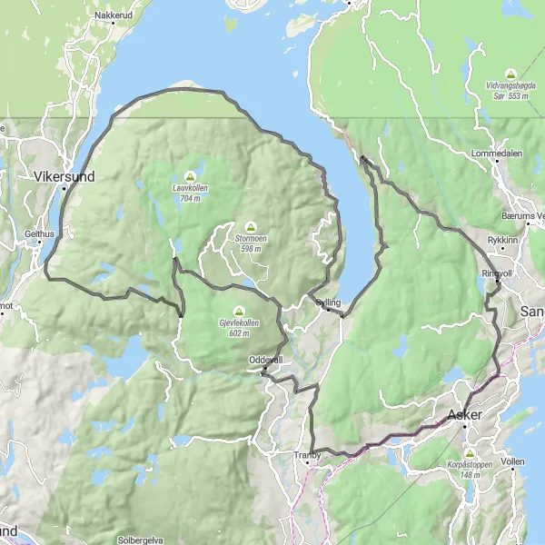 Map miniature of "Roads and Sceneries" cycling inspiration in Oslo og Viken, Norway. Generated by Tarmacs.app cycling route planner