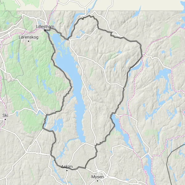 Map miniature of "Enebakk and Fetsund Adventure" cycling inspiration in Oslo og Viken, Norway. Generated by Tarmacs.app cycling route planner