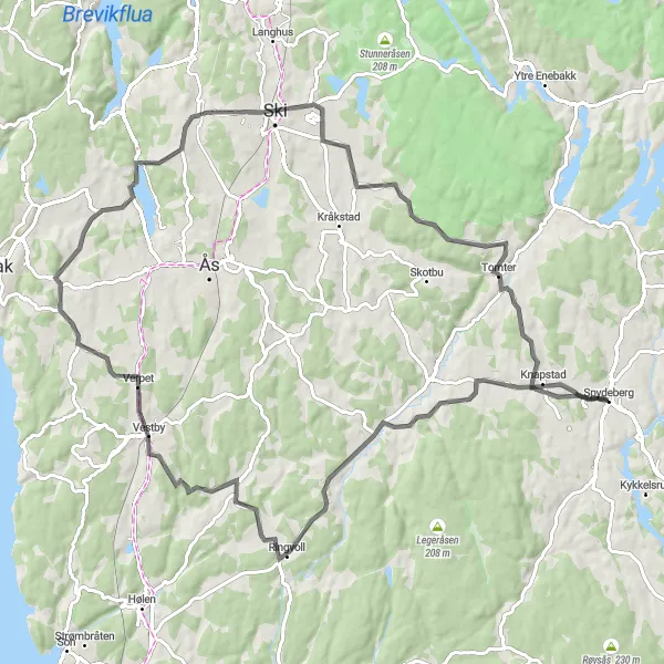 Kartminiatyr av "Vestby til Tomter sykkelrunde" sykkelinspirasjon i Oslo og Viken, Norway. Generert av Tarmacs.app sykkelrutoplanlegger