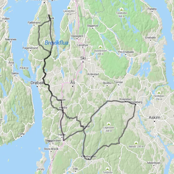 Map miniature of "Vestby Coastal Ride" cycling inspiration in Oslo og Viken, Norway. Generated by Tarmacs.app cycling route planner