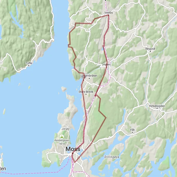 Kartminiatyr av "Grusveier i Vestby og Viken" sykkelinspirasjon i Oslo og Viken, Norway. Generert av Tarmacs.app sykkelrutoplanlegger