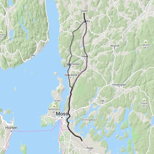 Map miniature of "Vestby - Kambo Road Loop" cycling inspiration in Oslo og Viken, Norway. Generated by Tarmacs.app cycling route planner