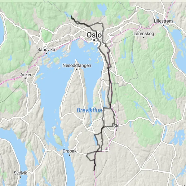 Map miniature of "SpeedMonster Adventure" cycling inspiration in Oslo og Viken, Norway. Generated by Tarmacs.app cycling route planner