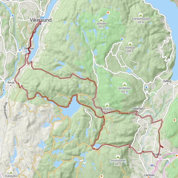 Kartminiatyr av "Unik Vikersund til Neverkollen Grus Tur" sykkelinspirasjon i Oslo og Viken, Norway. Generert av Tarmacs.app sykkelrutoplanlegger