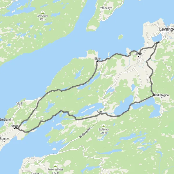 Kartminiatyr av "Kortere sykkeltur til Ekne, Skogn og Åsen" sykkelinspirasjon i Trøndelag, Norway. Generert av Tarmacs.app sykkelrutoplanlegger