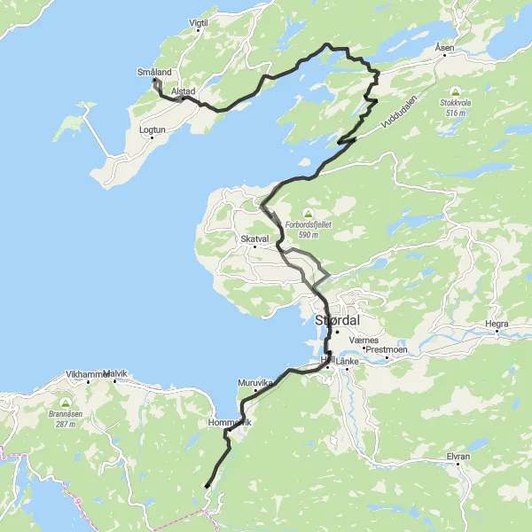 Map miniature of "Trøndelag Coastal Ride" cycling inspiration in Trøndelag, Norway. Generated by Tarmacs.app cycling route planner