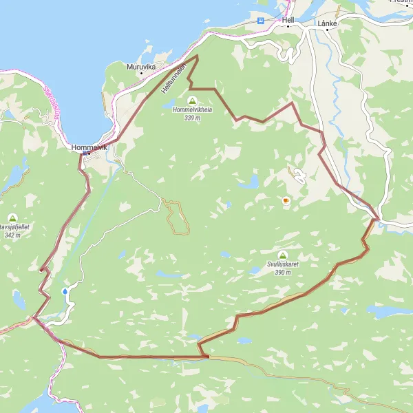 Kartminiatyr av "Hommelvik til Prekestolen grusrute" sykkelinspirasjon i Trøndelag, Norway. Generert av Tarmacs.app sykkelrutoplanlegger
