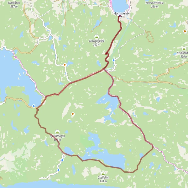 Kartminiatyr av "Hommelvik til Utsikten grusrute" sykkelinspirasjon i Trøndelag, Norway. Generert av Tarmacs.app sykkelrutoplanlegger