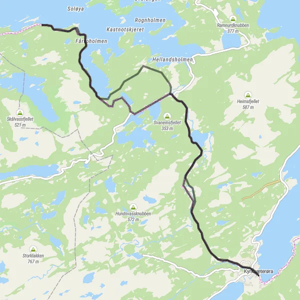 Kartminiatyr av "Vågfjellet Gravel Cycling Adventure" sykkelinspirasjon i Trøndelag, Norway. Generert av Tarmacs.app sykkelrutoplanlegger
