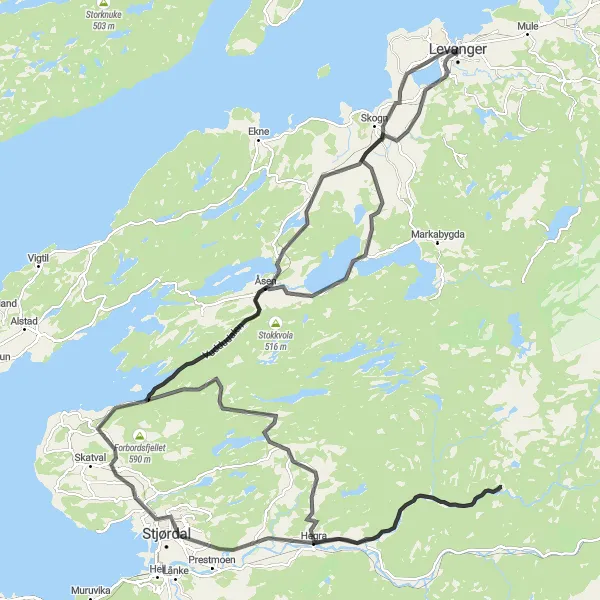 Map miniature of "The Stjørdal Challenge" cycling inspiration in Trøndelag, Norway. Generated by Tarmacs.app cycling route planner