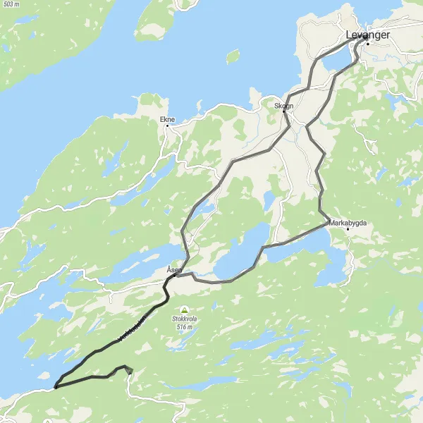 Map miniature of "The Mossingan Loop" cycling inspiration in Trøndelag, Norway. Generated by Tarmacs.app cycling route planner
