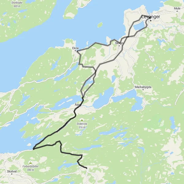 Map miniature of "Trøndelag Hills Road Cycling" cycling inspiration in Trøndelag, Norway. Generated by Tarmacs.app cycling route planner