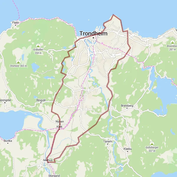 Kartminiatyr av "Leinstrand til Risvollan Grusvei Eventyr" sykkelinspirasjon i Trøndelag, Norway. Generert av Tarmacs.app sykkelrutoplanlegger