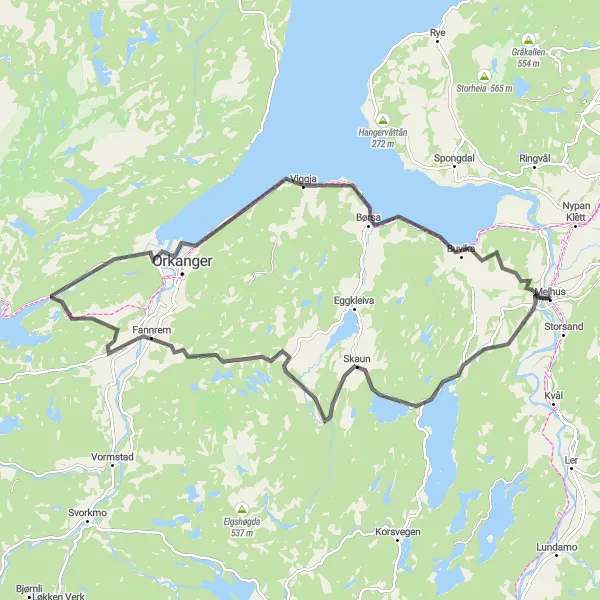 Map miniature of "The Fannrem Loop" cycling inspiration in Trøndelag, Norway. Generated by Tarmacs.app cycling route planner
