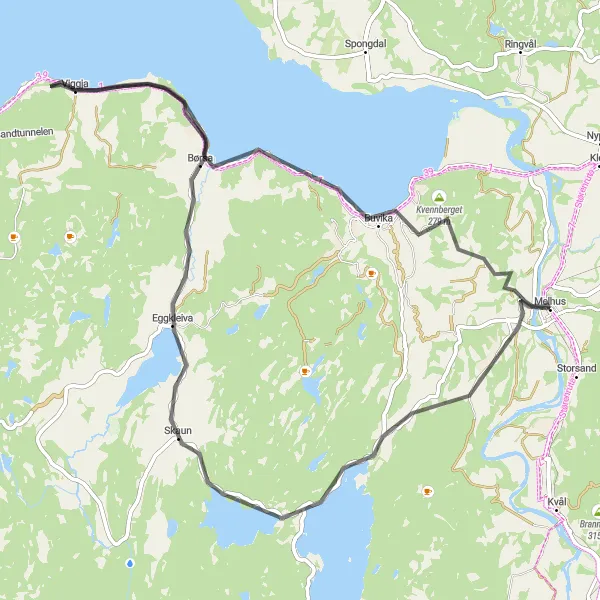 Map miniature of "Scenic Road Adventure: Exploring the Surroundings of Melhus" cycling inspiration in Trøndelag, Norway. Generated by Tarmacs.app cycling route planner