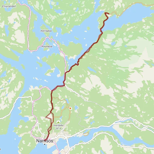 Map miniature of "Havika Gravel Adventure" cycling inspiration in Trøndelag, Norway. Generated by Tarmacs.app cycling route planner