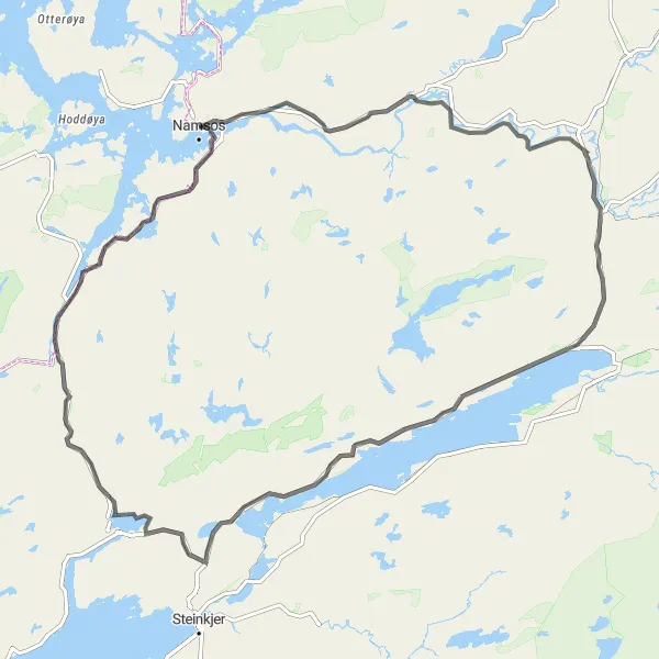 Map miniature of "Namsos Epic Cycling Tour" cycling inspiration in Trøndelag, Norway. Generated by Tarmacs.app cycling route planner