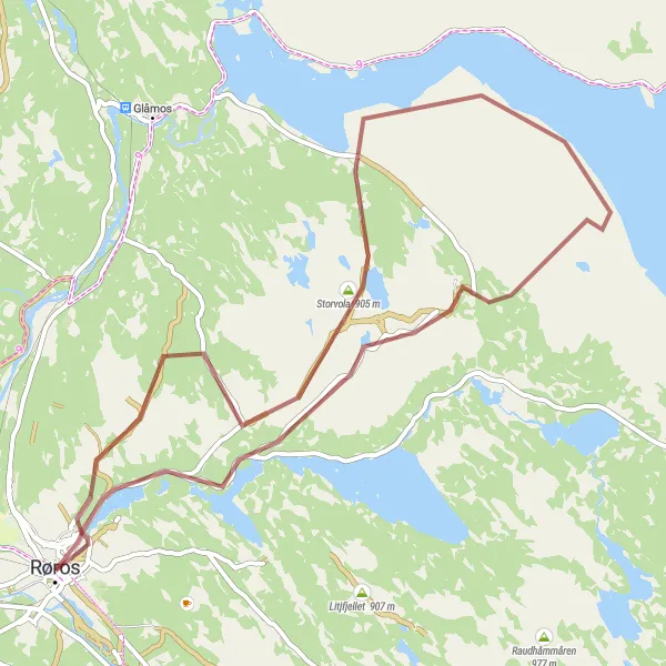 Map miniature of "Thrilling Gravel Ride" cycling inspiration in Trøndelag, Norway. Generated by Tarmacs.app cycling route planner