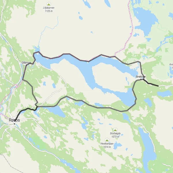 Map miniature of "Røros Loop Adventure" cycling inspiration in Trøndelag, Norway. Generated by Tarmacs.app cycling route planner