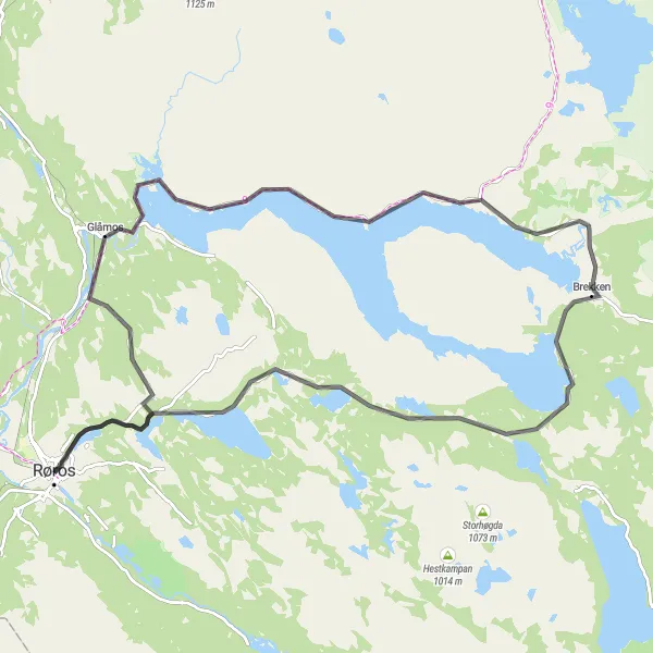 Map miniature of "Røros Round-Trip" cycling inspiration in Trøndelag, Norway. Generated by Tarmacs.app cycling route planner