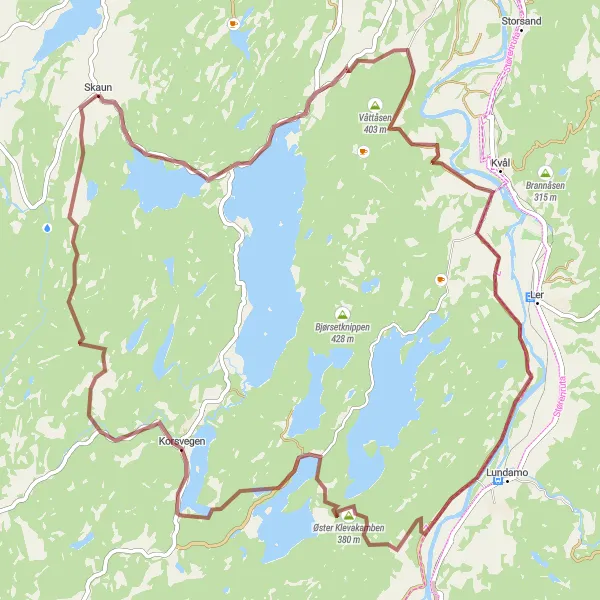 Map miniature of "Tranquil Gravel Ride" cycling inspiration in Trøndelag, Norway. Generated by Tarmacs.app cycling route planner