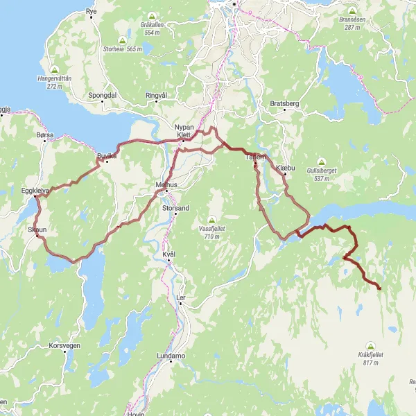 Map miniature of "Trangfossen Gravel Adventure" cycling inspiration in Trøndelag, Norway. Generated by Tarmacs.app cycling route planner