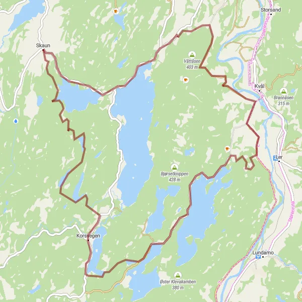 Kartminiatyr av "Kneppen og Kvål Grusvei Loop" sykkelinspirasjon i Trøndelag, Norway. Generert av Tarmacs.app sykkelrutoplanlegger