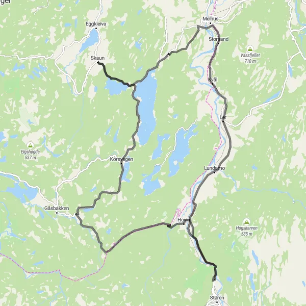 Kartminiatyr av "Kneppen til Korsvegen" sykkelinspirasjon i Trøndelag, Norway. Generert av Tarmacs.app sykkelrutoplanlegger